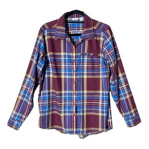 L.L. Bean Women's Wool Blend Maroon Blue Button Down Shirt Size Large
